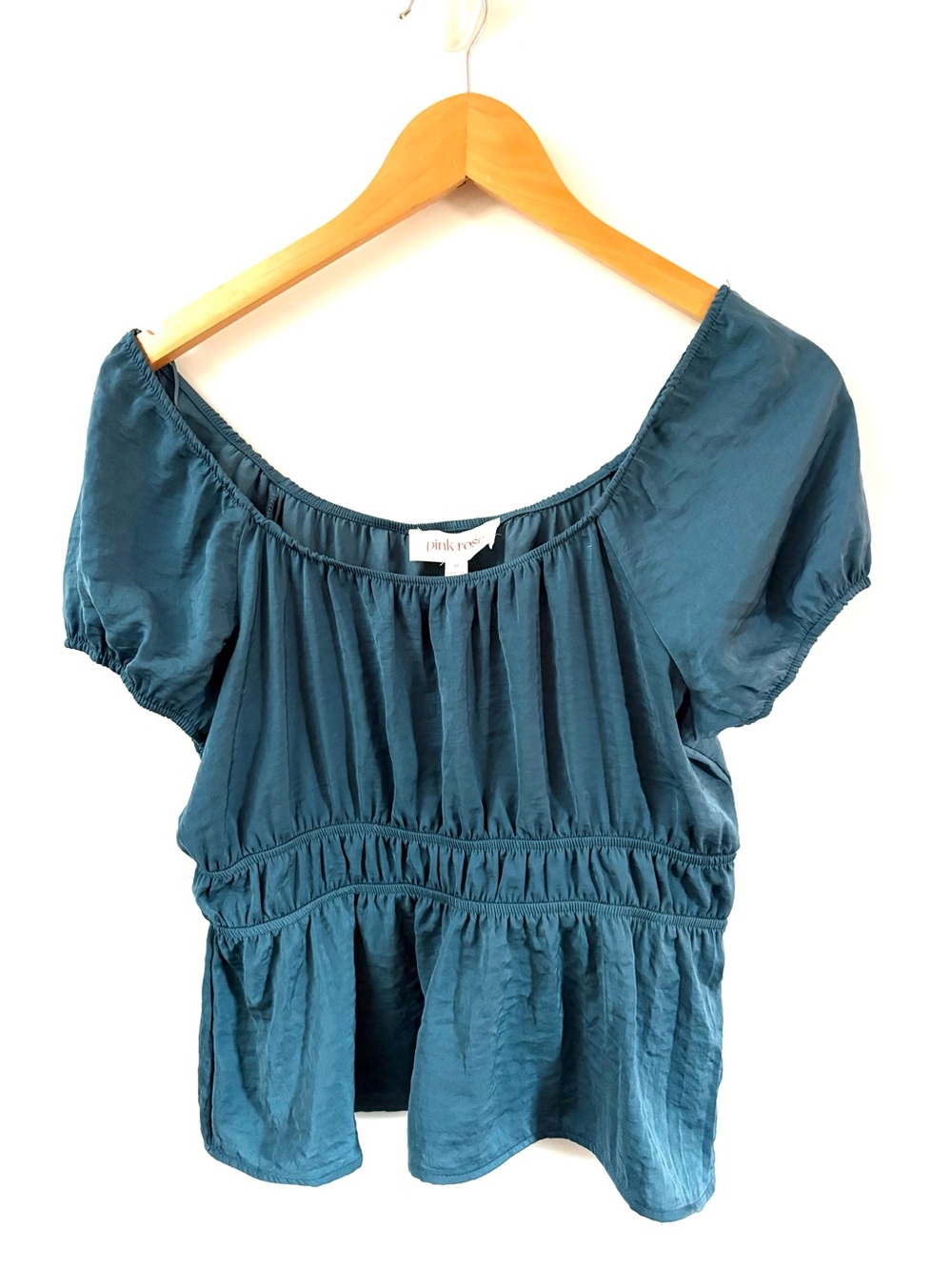 NWT Pink Rose Teal Peasant Baby Doll Shirt